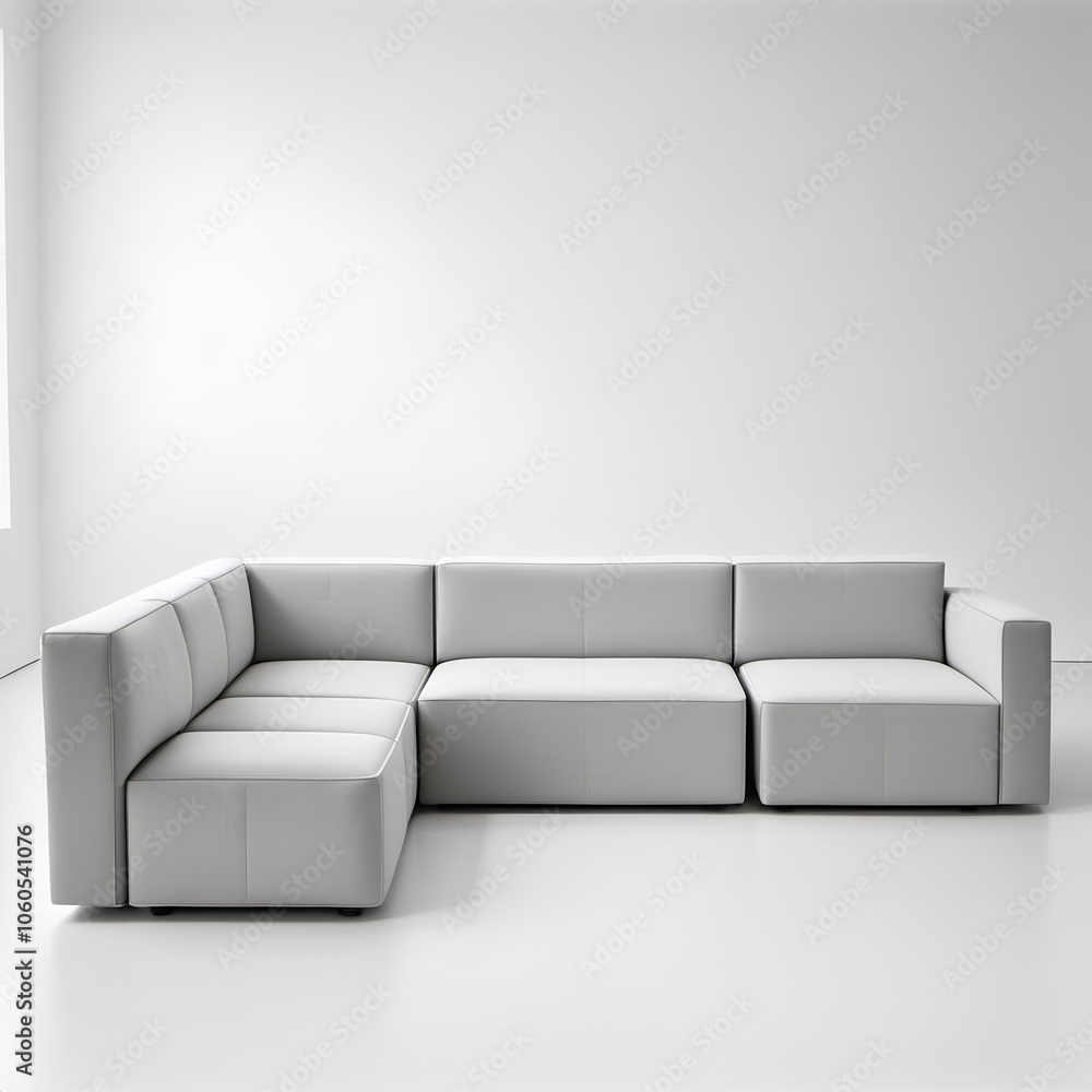 Minimalist Modular Sofa System – A sectional sofa made of interchangeable pieces that can be rearranged to suit different spaces, placed on a white background. Minimalist Modular Sofa System – A sectional sofa made of interchangeable pieces that can be rearranged to suit different spaces, placed on a white background.