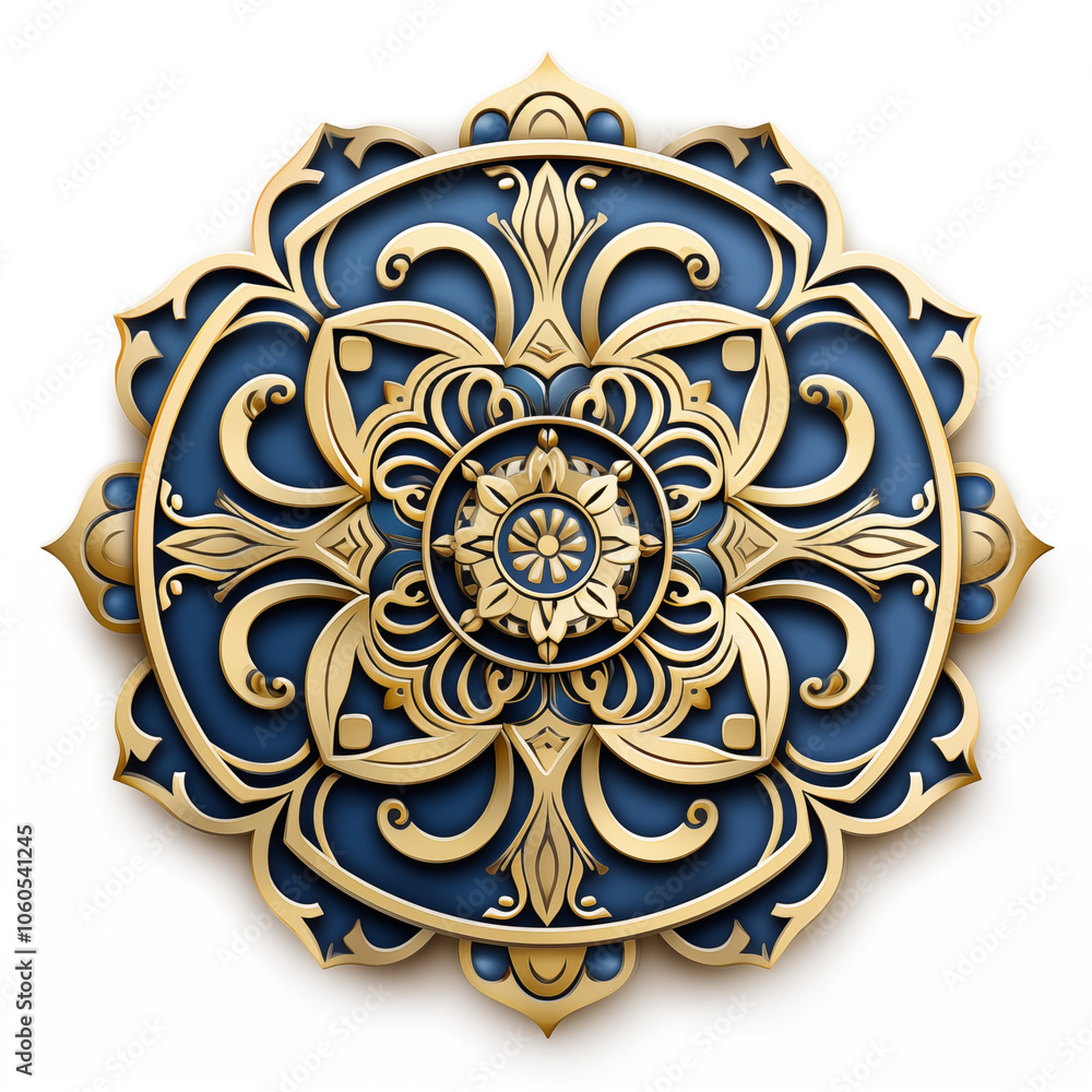 Intricately designed golden mandala with blue accents showcasing beautiful patterns and details Intricately designed golden mandala with blue accents showcasing beautiful patterns and details