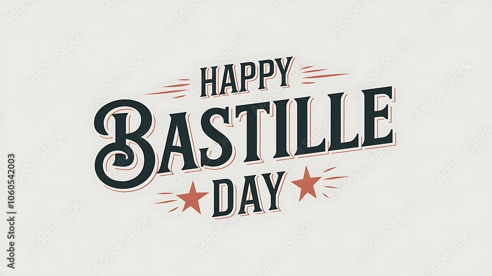 Stylized Text Celebrating Bastille Day with Red Stars Stylized Text Celebrating Bastille Day with Red Stars