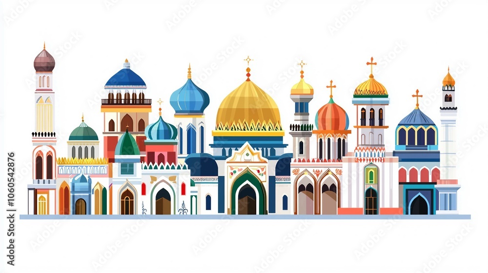 Colorful Hindu Temple Icons in Flat Design Colorful Hindu Temple Icons in Flat Design
