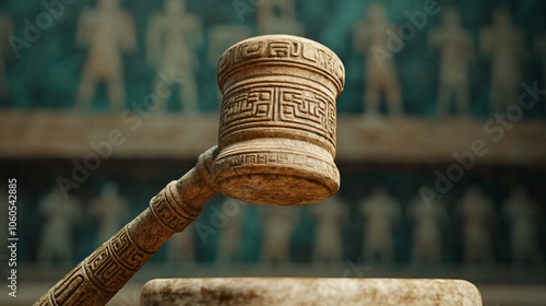 Carved Mayan Gavel and Ancient Temple