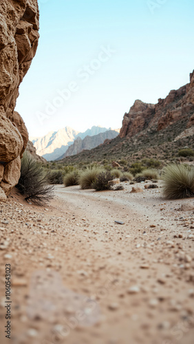 dirt path through a rocky desert landscape photo