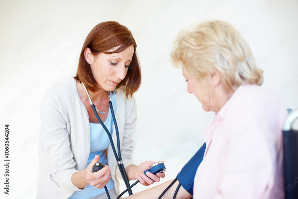 Blood pressure, pump and doctor with senior woman for medical service, exam and consulting. Healthcare, retirement home and elderly person with equipment for diabetes, heart rate and hypertension Blood pressure, pump and doctor with senior woman for medical service, exam and consulting. Healthcare, retirement home and elderly person with equipment for diabetes, heart rate and hypertension