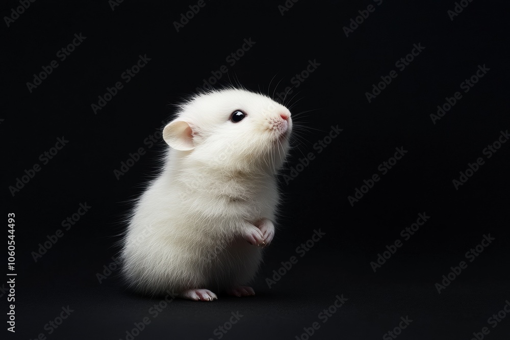 the beside view baby Lemming standing, left side view, low angle, white copy space on right, Isolated on black Background the beside view baby Lemming standing, left side view, low angle, white copy space on right, Isolated on black Background