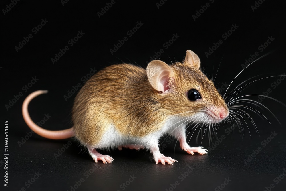 the beside view baby Kangaroo rat standing, left side view, low angle, white copy space on right, Isolated on black Background the beside view baby Kangaroo rat standing, left side view, low angle, white copy space on right, Isolated on black Background