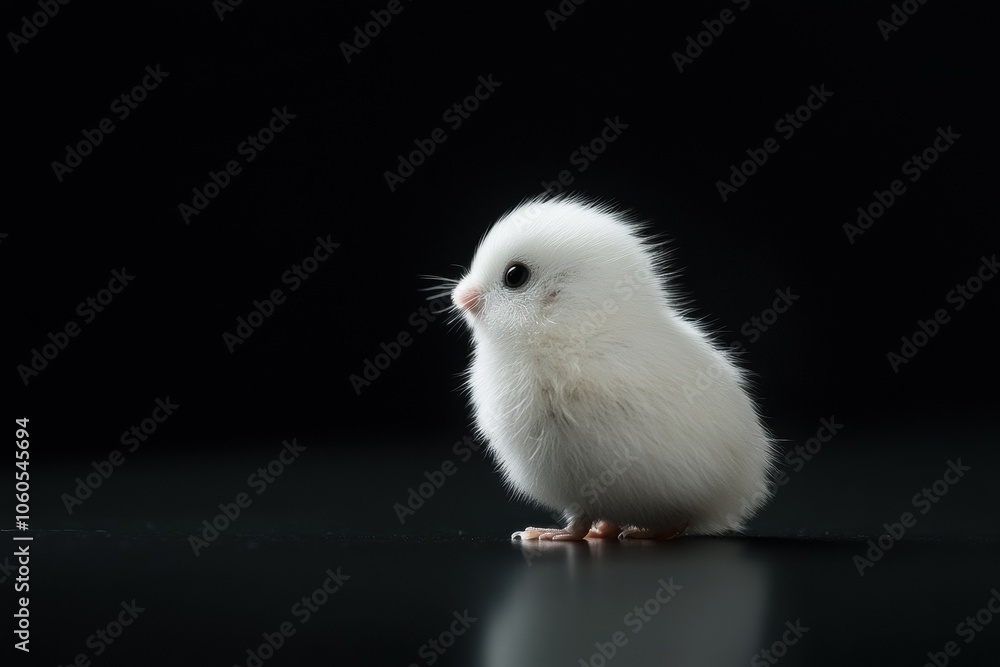the beside view baby Lemming standing, left side view, low angle, white copy space on right, Isolated on black Background the beside view baby Lemming standing, left side view, low angle, white copy space on right, Isolated on black Background