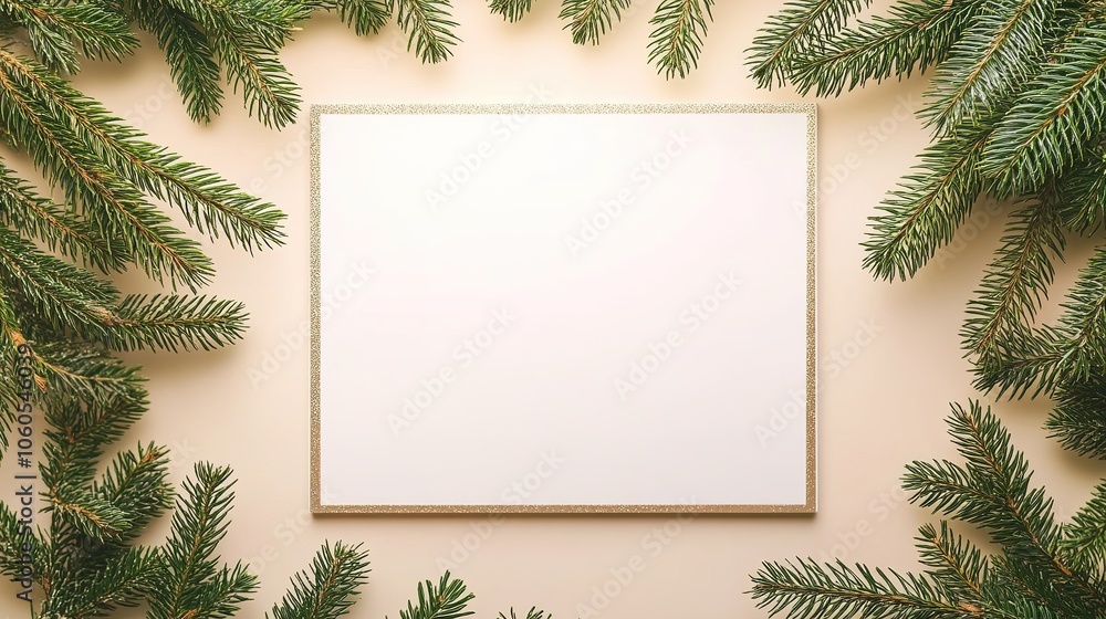 Frame enclosed by pine branches with ample copy space for text Frame enclosed by pine branches with ample copy space for text