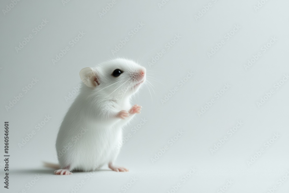 the beside view baby Gerbil standing, left side view, low angle, white copy space on right, Isolated on White Background the beside view baby Gerbil standing, left side view, low angle, white copy space on right, Isolated on White Background