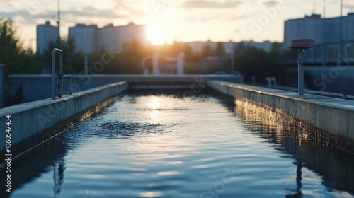Wallpaper Mural Wastewater Treatment Facility Reflecting Sunset and Cityscape Torontodigital.ca