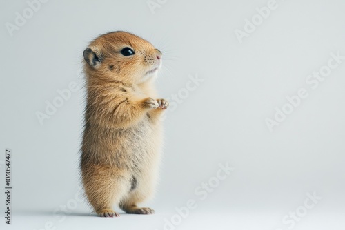 the beside view baby Gopher standing, left side view, low angle, white copy space on right, Isolated on White Background