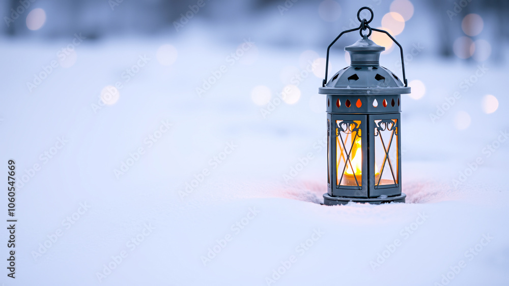 lit lantern on a snowy surface lit lantern on a snowy surface