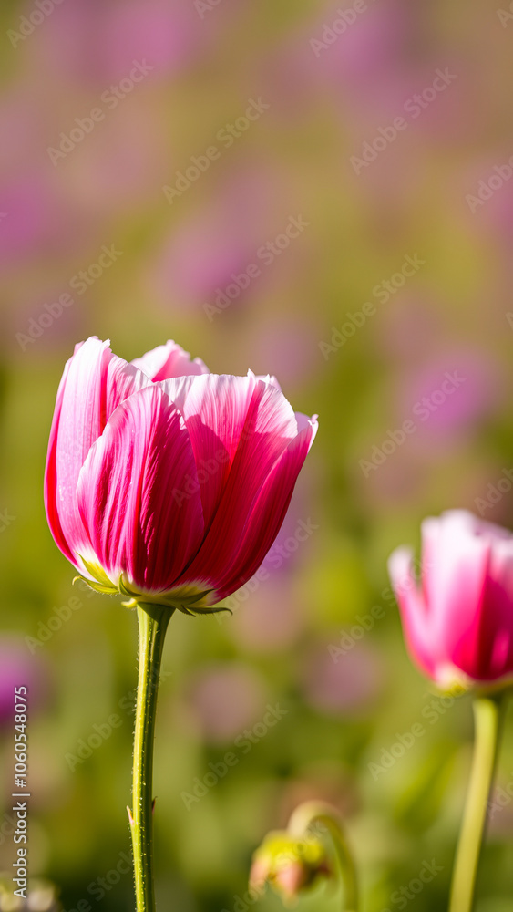 pink white flower stands tall a field green pink pink white flower stands tall a field green pink