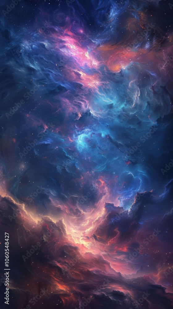 Obraz premium stunning cosmic scene featuring vibrant colors and swirling clouds of gas and dust in deep space, evoking sense of wonder and exploration