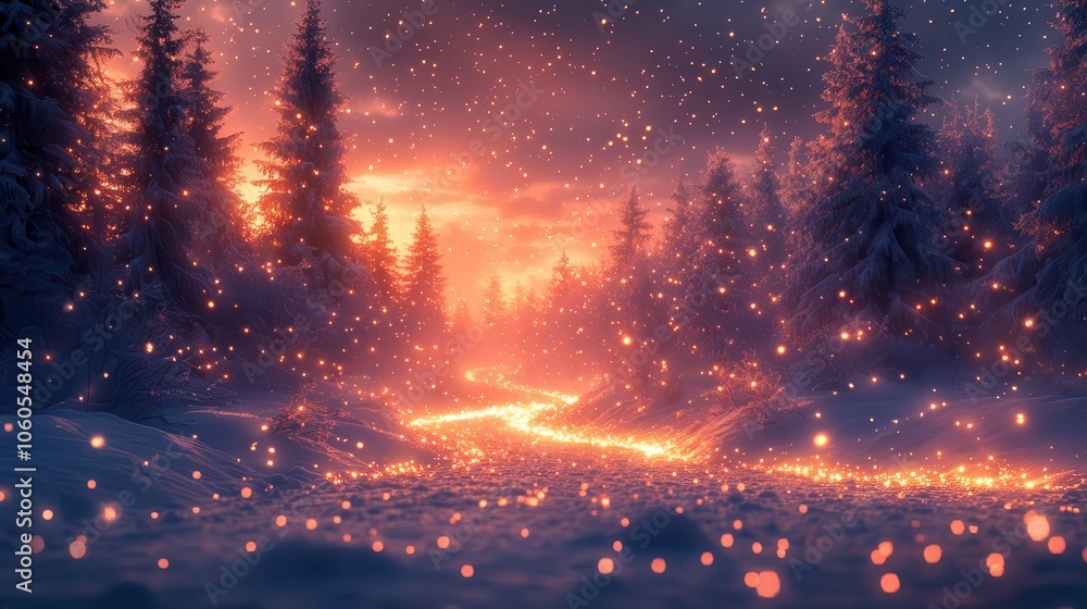 Naklejka premium a softfocus winter landscape with illuminated snowflakes gently falling creating a serene and magical ambiance capturing the beauty of a snowy day and the peace it brings