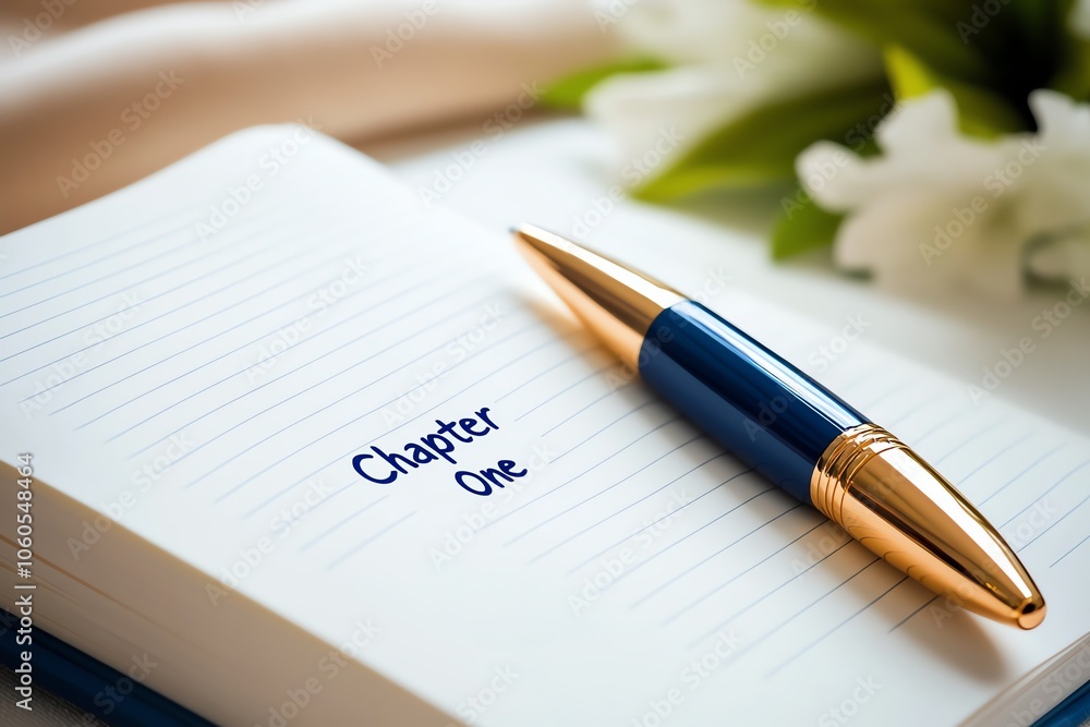 A stylish pen rests on a blank notebook page titled 'Chapter One', symbolizing creativity and new beginnings in writing. A stylish pen rests on a blank notebook page titled 'Chapter One', symbolizing creativity and new beginnings in writing.