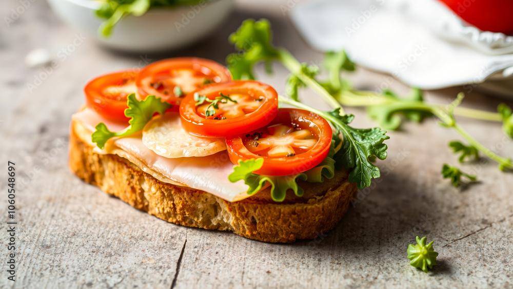 toasted bread slice with tomato cheese toasted bread slice with tomato cheese