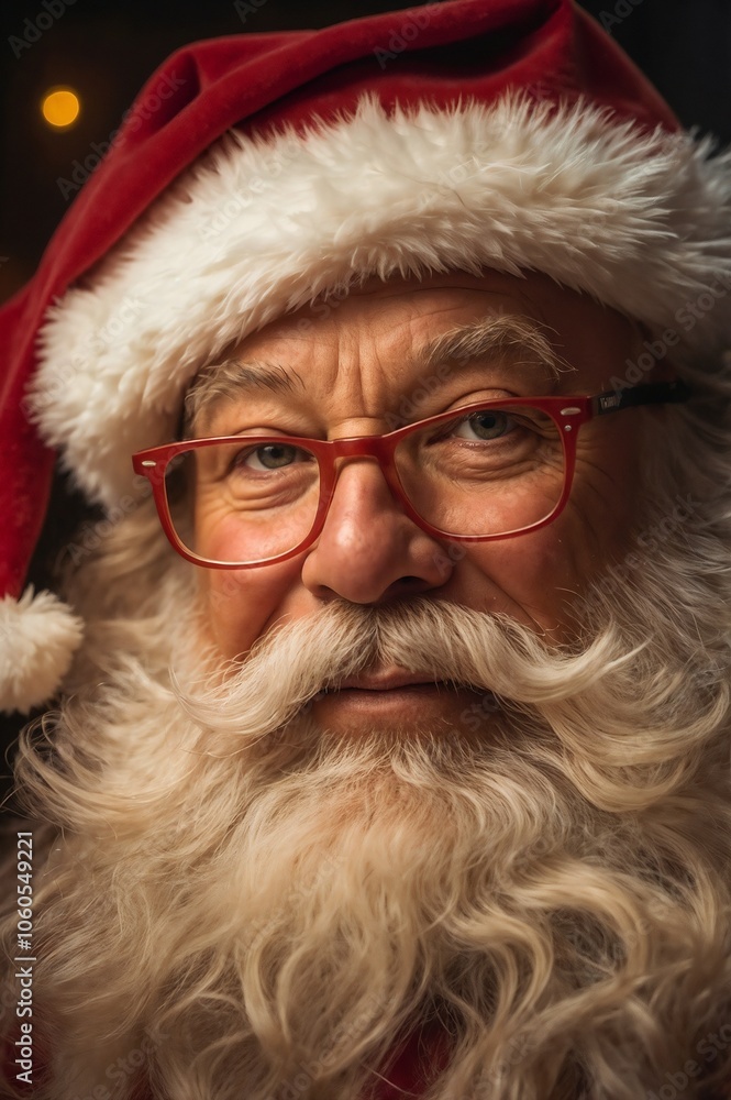 A classic Santa Claus Portrait, close-up, captures the holiday season's warmth and joy: festive attire, and a friendly smile.
A classic Santa Claus Portrait, close-up, captures the holiday season's warmth and joy: festive attire, and a friendly smile.