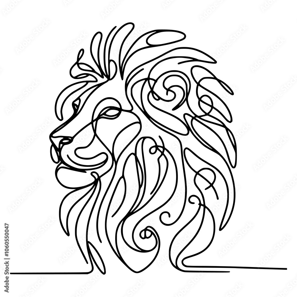 Obraz premium one line drawing lion head animal wild nature vector illustration template design