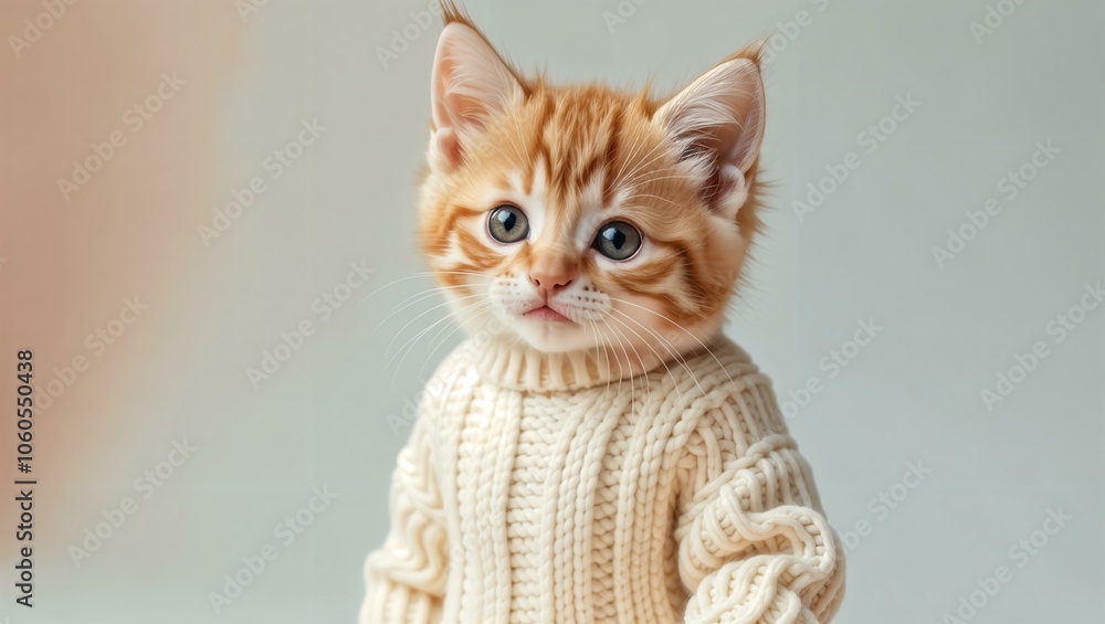 Obraz premium Cute kitten in knitted sweate