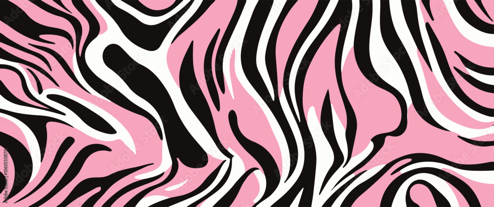 Fototapeta premium A playful pink zebra print with oversized black and white stripes, perfect for adding a touch of fun and whimsy to any outfit, black pink and white zebra pattern