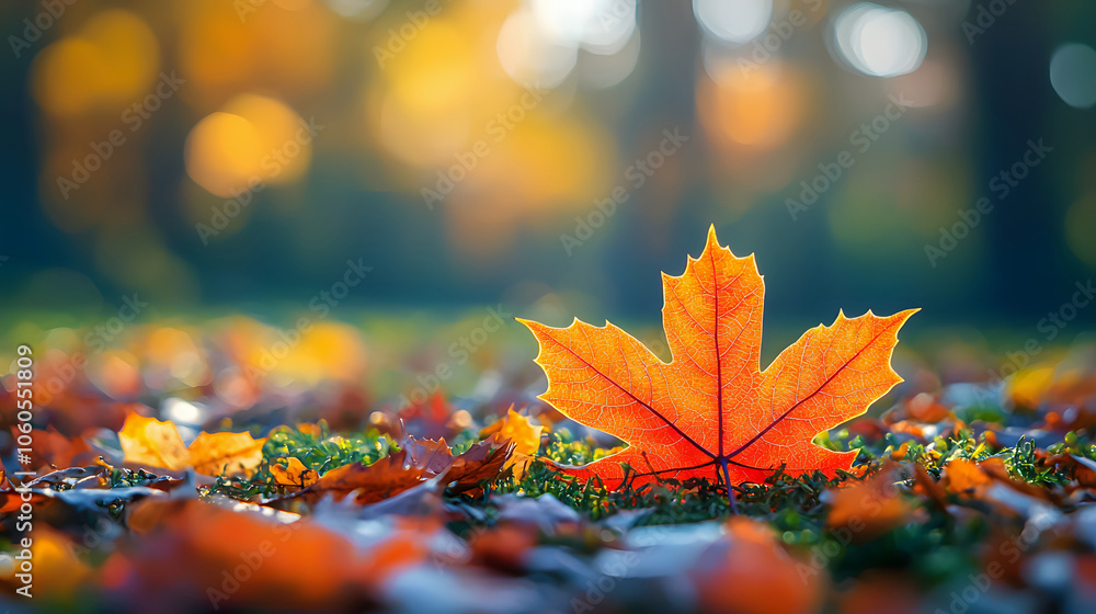 Beautiful Autumn Leaf on Ground in Warm Tones Beautiful Autumn Leaf on Ground in Warm Tones