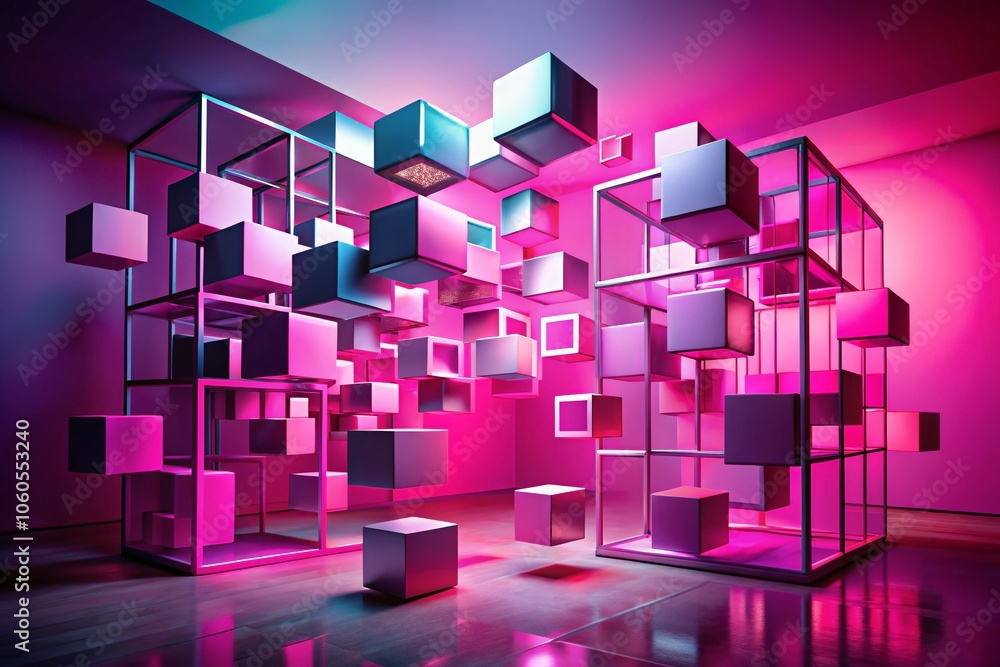 Floating Cubes on Pink Background - Dynamic Urban Exploration Visual Art, Modern Abstract Aesthetics, Geometric Shapes, Colorful Artistry, Digital Artwork, Contemporary Design, Vibrant Visuals Floating Cubes on Pink Background - Dynamic Urban Exploration Visual Art, Modern Abstract Aesthetics, Geometric Shapes, Colorful Artistry, Digital Artwork, Contemporary Design, Vibrant Visuals