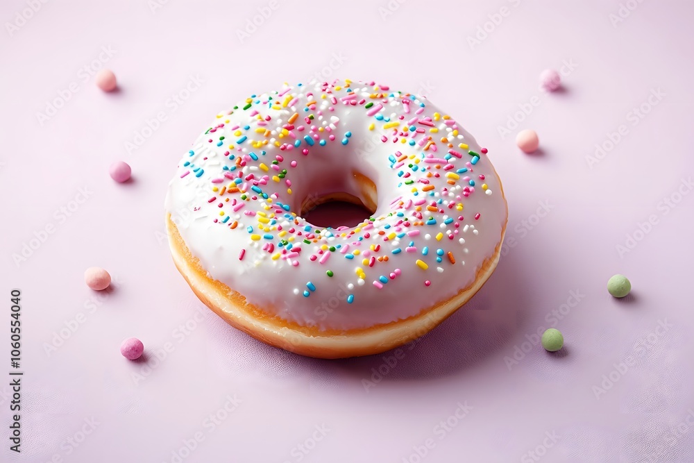 Colorful Donut with Sprinkles on Lavender Background Colorful Donut with Sprinkles on Lavender Background