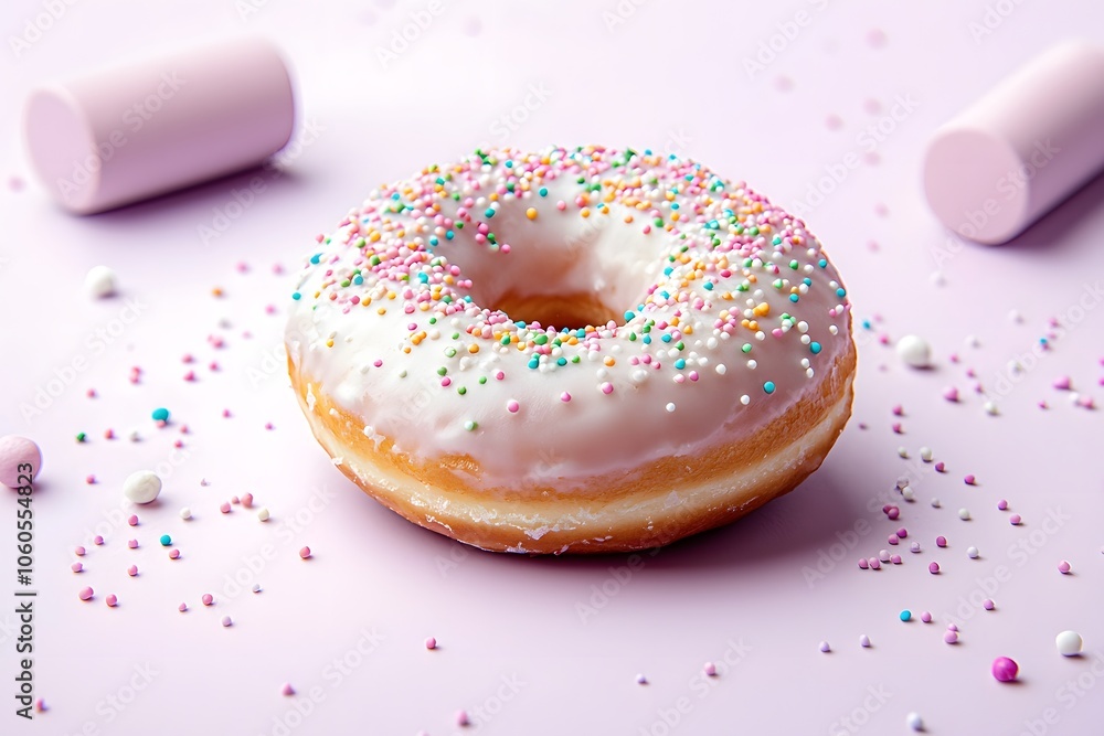Delicate Donut on Clean Background with Sprinkles Delicate Donut on Clean Background with Sprinkles