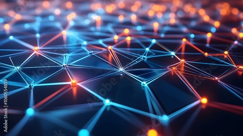 Abstract blockchain grid with interconnected nodes and data points