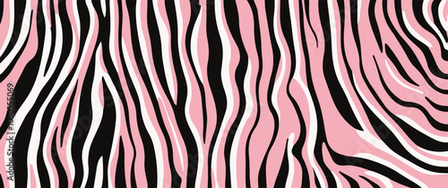 A trendy pink zebra print with geometric black and white stripes, perfect for staying on top of the latest fashion trends, black pink and white zebra pattern
