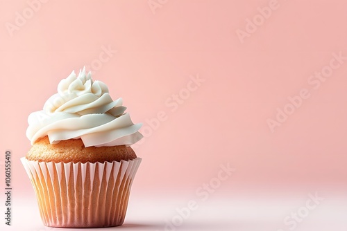 Single Cupcake with Light Frosting in Pastel Tones