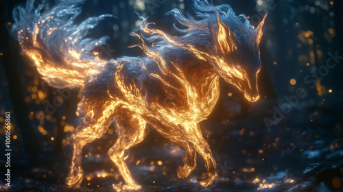 A fierce kirin with water and fire elements photo