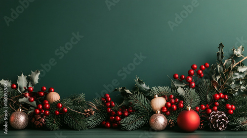 Christmas tree and decoration podium background for product presentation photo