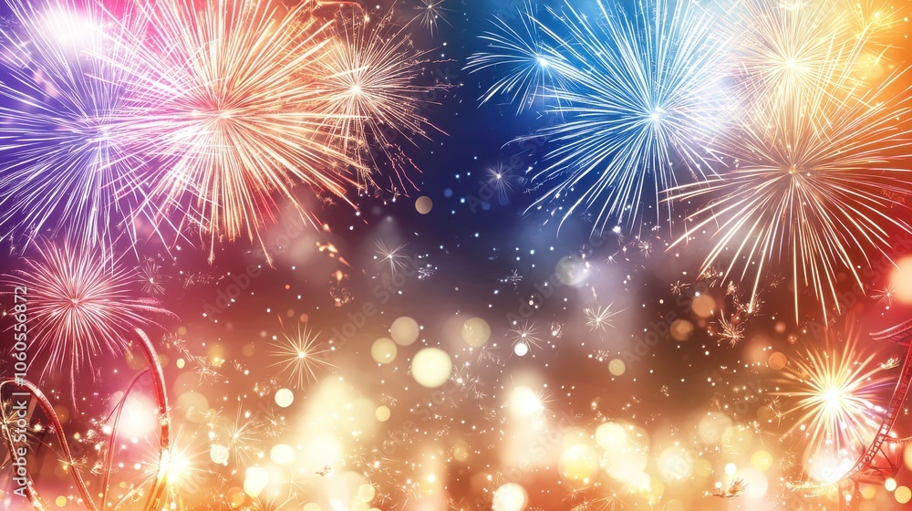 Fototapeta premium Colorful fireworks against a festive background.