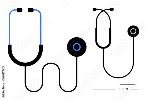 Two modern stethoscope designs featuring black and blue elements. Perfect for medical presentations, healthcare branding, diagnostics, patient care, health awareness, medical education, and wellness