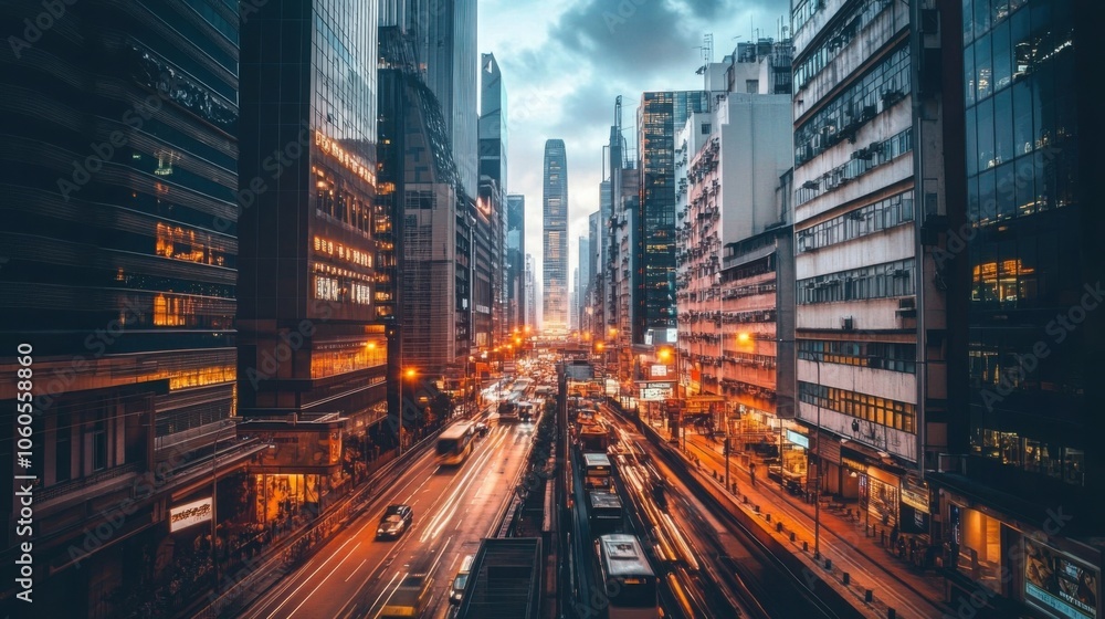 Fototapeta premium A bustling cityscape with skyscrapers and busy streets, capturing the energy 