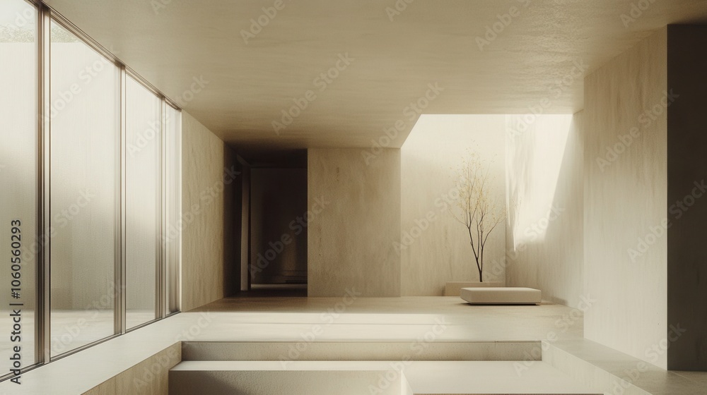 Obraz premium A minimalistic interior with neutral tones, clean lines, and natural light