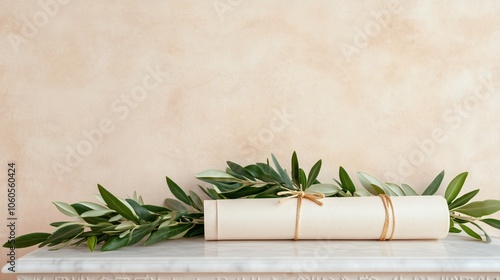 Greek Justice: Parchment, Pedestal, and Olive Leaves