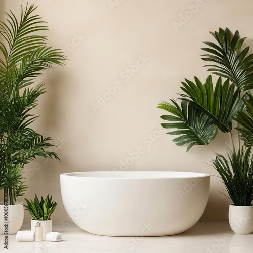 Bath spa retreat, tropical plants, gentle ambient light