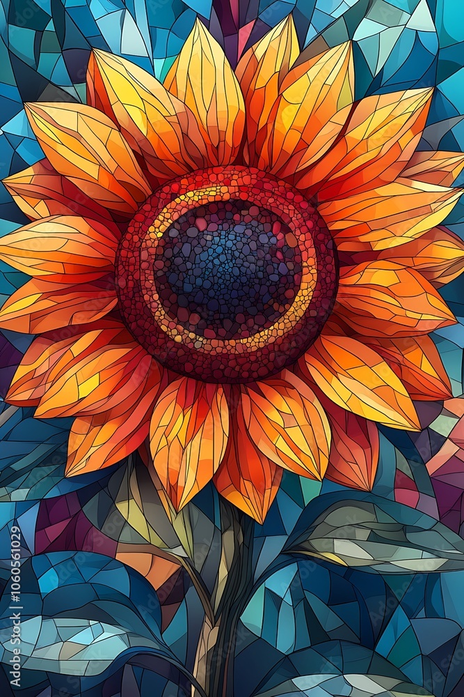 A vibrant sunflower blooms amidst geometric patterns showcasing nature's beauty with intricate colors and shapes captivating the eye and inspiring creativity in art and design A vibrant sunflower blooms amidst geometric patterns showcasing nature's beauty with intricate colors and shapes captivating the eye and inspiring creativity in art and design