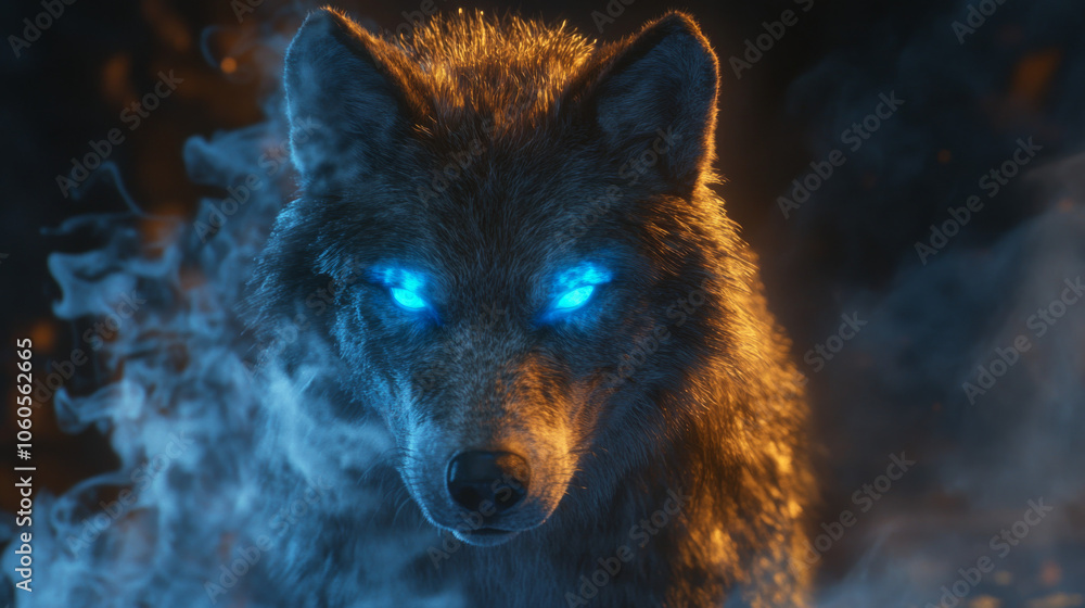 fantasy wolf in the forest with blue fire fantasy wolf in the forest with blue fire