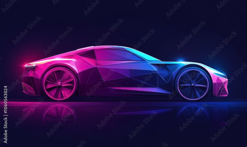Abstract vector illustration of a modern car in a digital futuristic polygonal style, isolated on a dark blue background Abstract vector illustration of a modern car in a digital futuristic polygonal style, isolated on a dark blue background