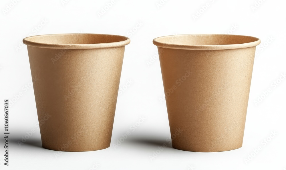 A blank packaging kraft paper cup designed for ecology product presentation, isolated on a white background for mock-up purposes A blank packaging kraft paper cup designed for ecology product presentation, isolated on a white background for mock-up purposes
