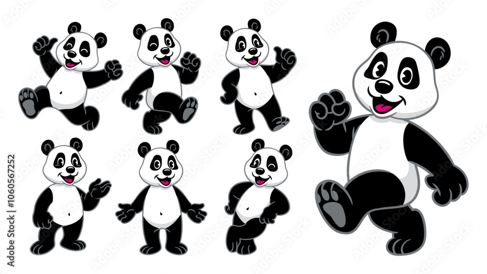 Fototapeta premium Cartoon Character Set of Happy Panda