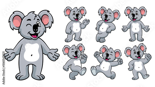 Cartoon Character Set of Happy Koala