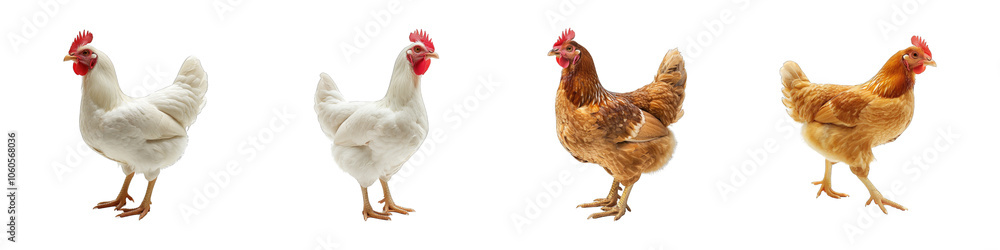 Set of white and golden hen isolated on transparent background cutout png Set of white and golden hen isolated on transparent background cutout png