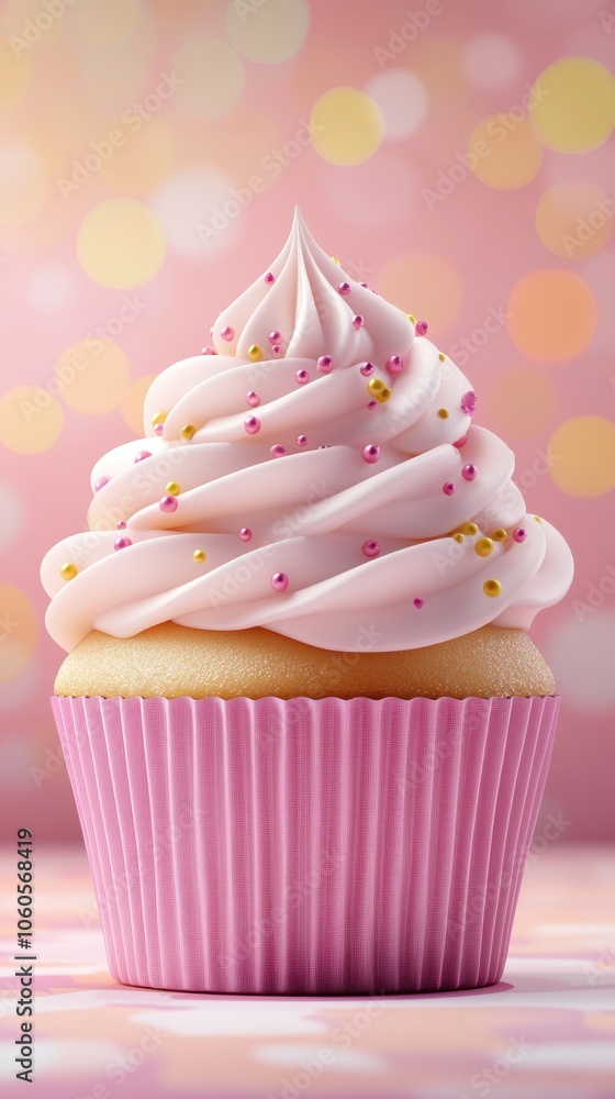 Cupcake with Sprinkles on Pink Background Cupcake with Sprinkles on Pink Background