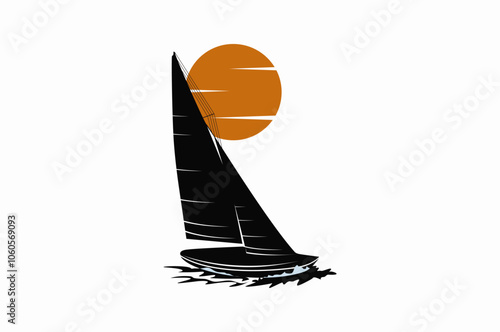 Simple Sailboat dhow ship line art logo design
