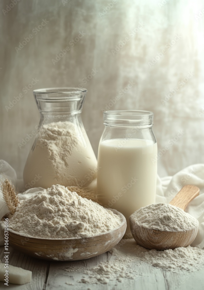 Baking Ingredients on Rustic Table Baking Ingredients on Rustic Table