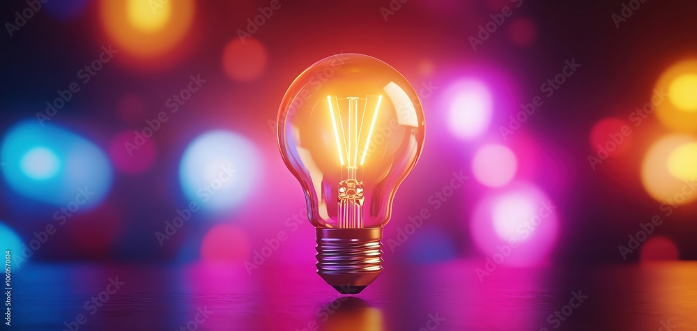 Glowing light bulb on a colorful blurred background. Glowing light bulb on a colorful blurred background.